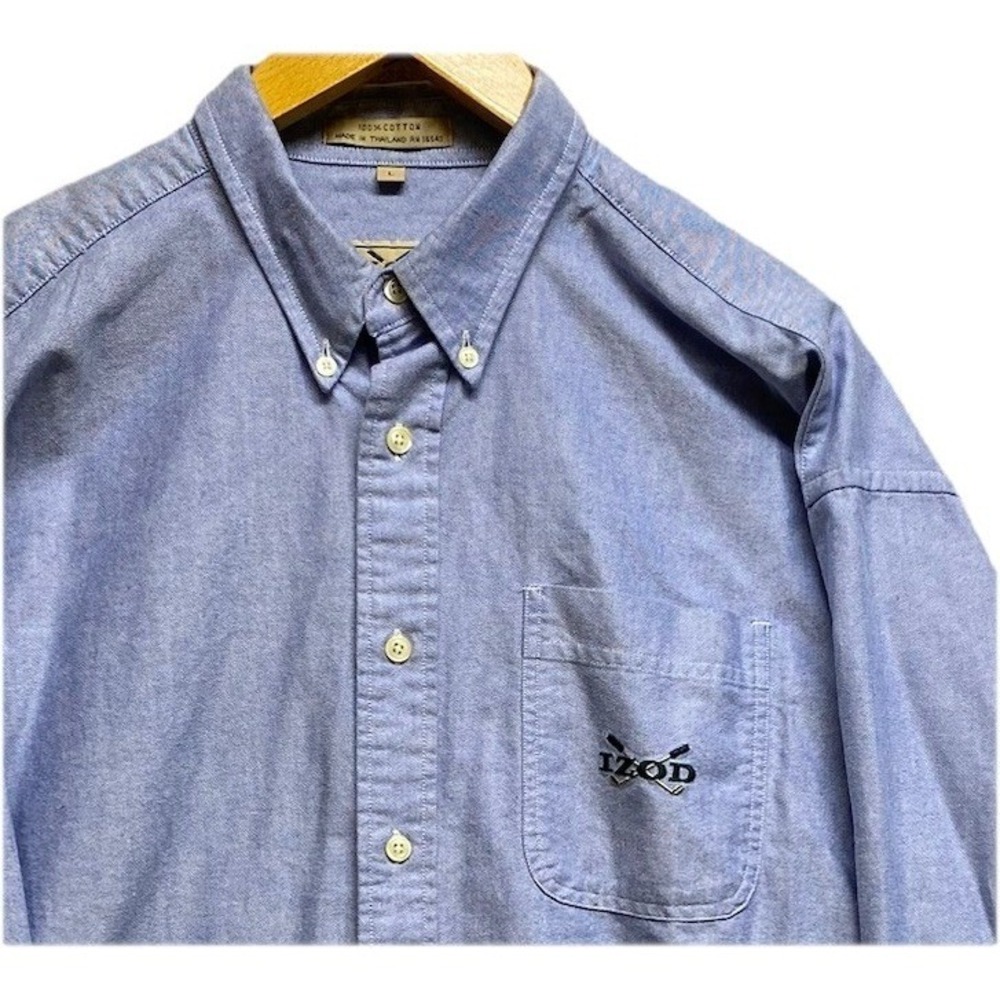 IZOD Oxford Shirt Mens‎ L Blue Cotton Button Down Golf Logo Long Sleeve VTG 90s